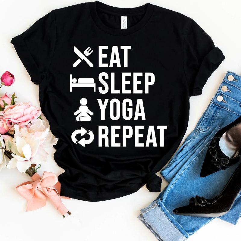 Eat Sleep Yoga Repeat Women T Shirt Tank Cotton Tops S чёрный