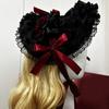 Woven Straw Lace Hat with Dark Series Design and Large Bowknot Elegant Bonnet Hat For Women Theme Parties and Halloween