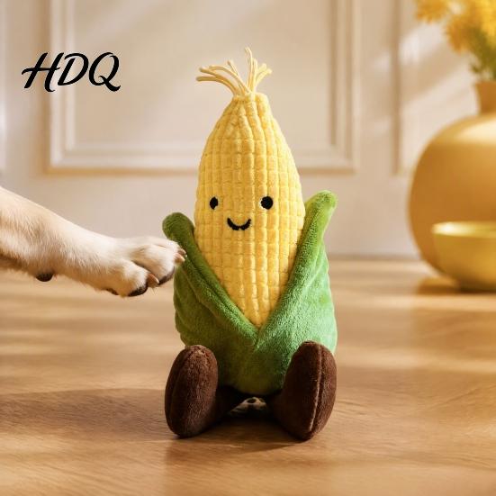 Puppy Boredom Relief Toys Plush Corn Dog Toy Squeaky Stuffed Chew Pet for Aggressive Chewers Soft Teething Toy Small To Medium Dogs Durable Fetch