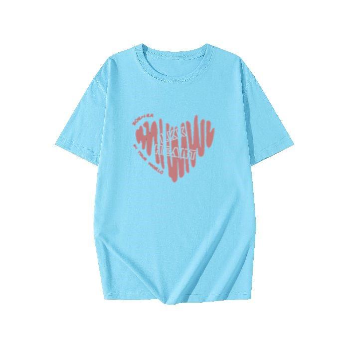 Women Plus Size Cotton T-Shirt Summer Short Sleeve Heart Print Mid-Long Loose Casual Pullover Top For 200lbs