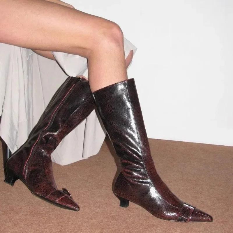 Designer Winter Dames Hoge Laarzen Mode Puntige Neus Lange Laarzen Schoenen Dames Elegant Fijn en Fijn Dames Ridder Booties