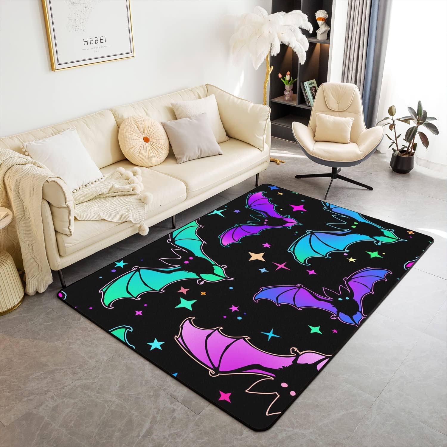 

Halloween Bats Carpet,Galaxy Stars Moon Area Rug Gothic Moth Butterfly Rug Halloween Decoration,Kawaii Non Slip Washable 40x60cm 16x24 inch