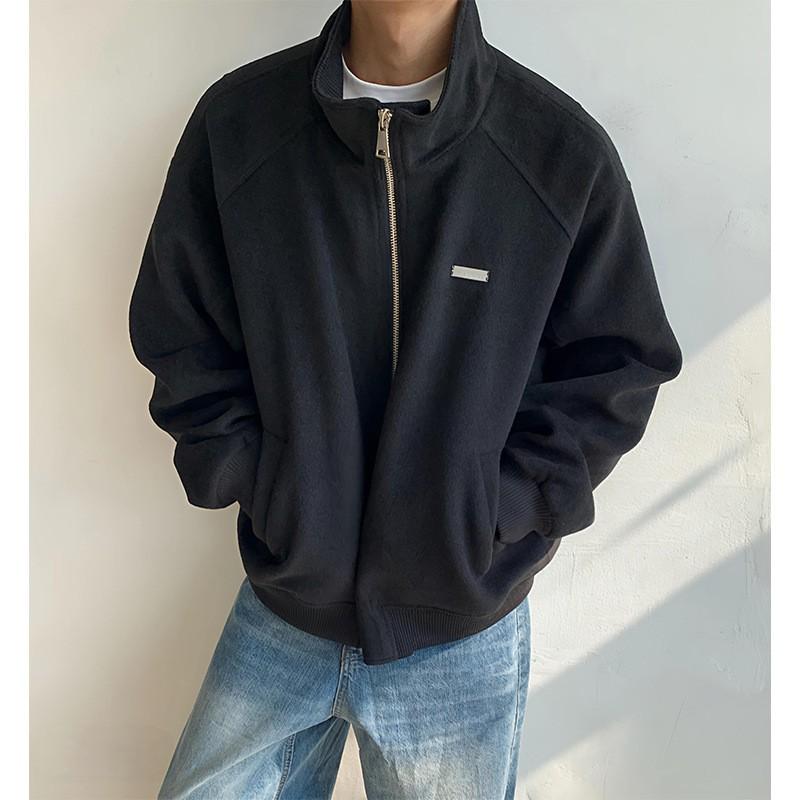 Mens Winter Boxy Cut Wool Blend Padded Jacket Slim-fit Curved Sleeve Thick Warm Coat