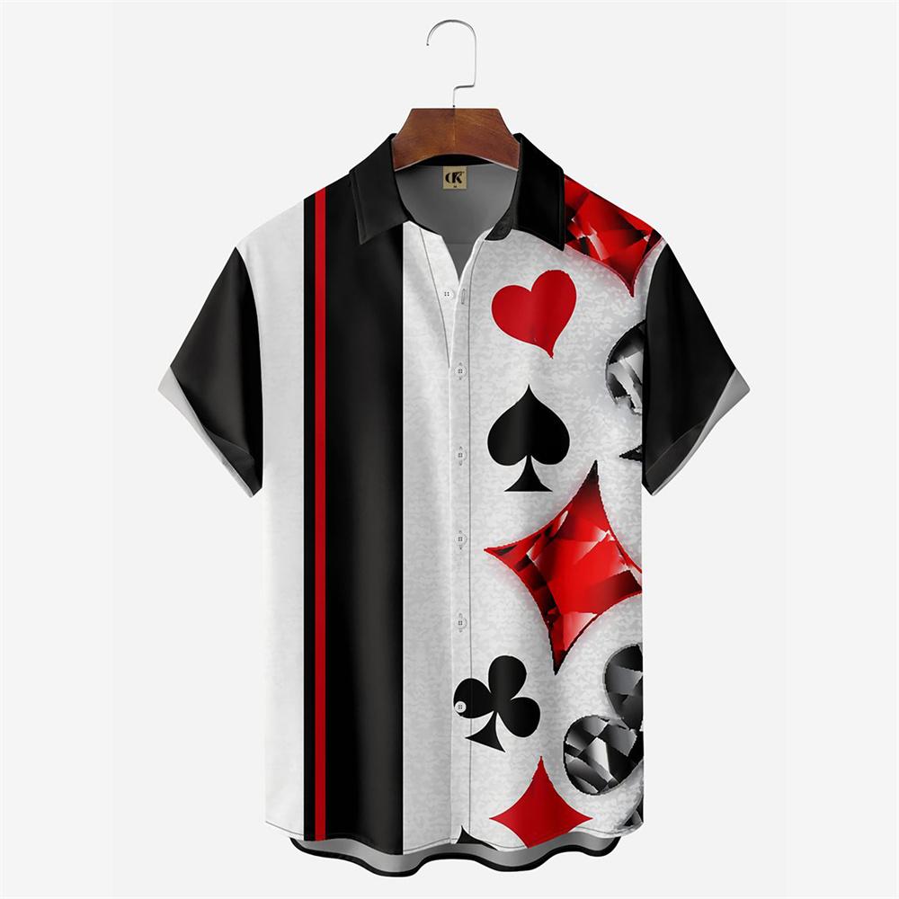 

2026Men s Hawaiian Shirt Poker Print Casual Fashion Lapel Collar Beach Vintage Shirt S