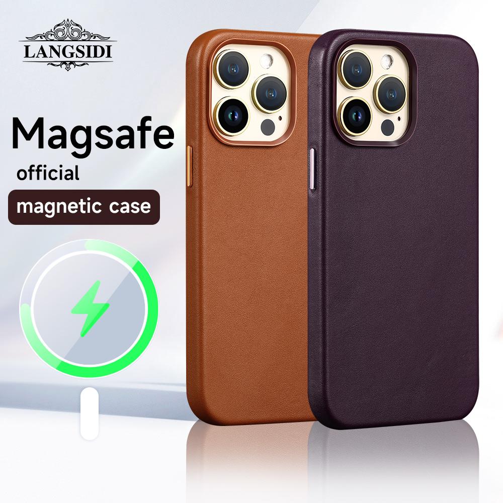 Saldi di liquidazione per Custodia Magsafe in Vera Pelle per iPhone 12 13 Pro Max 13 Mini Cover di Ricarica Wireless Magnetica