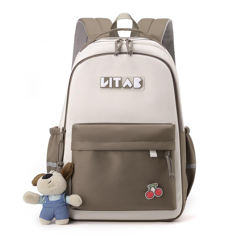 

Школьный рюкзак для девочки, Милый лесной стиль, Японский школьный стиль, Блокировка цвета, Большая вместимость, На плечи студентки колледжа with pendant кофейный