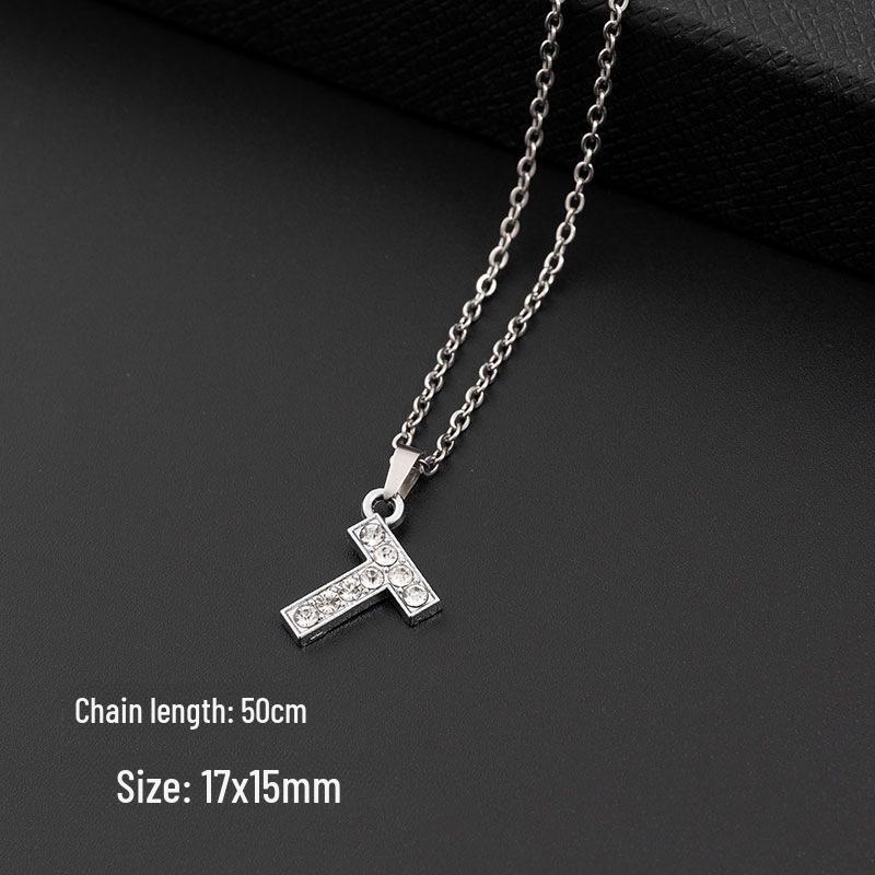 European & American Diamond Letter Pendant Necklace for Women - Stainless Steel Jewelry