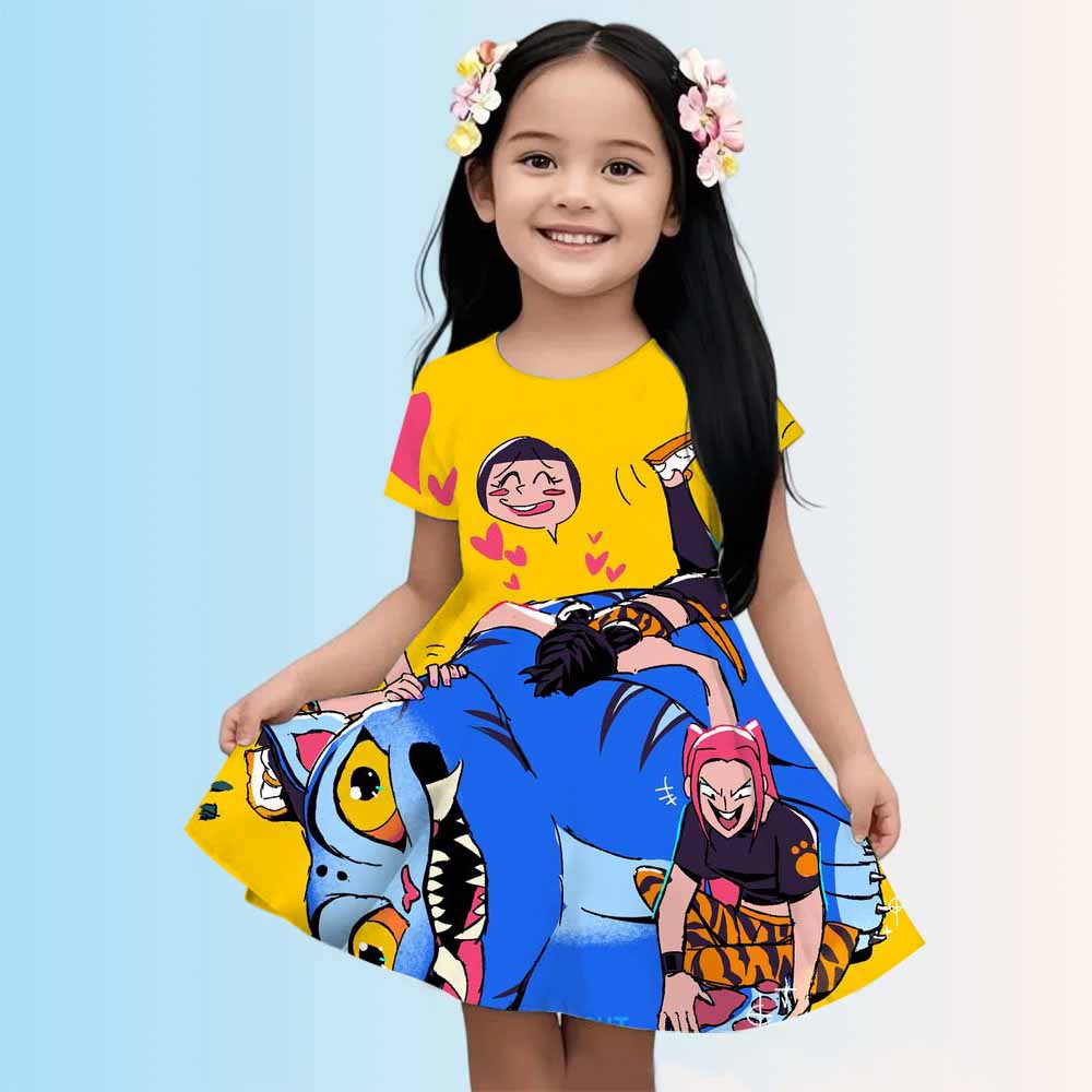Girl Dress KPop Demon Hunters Summer 2025 Mini Short sleeved Dress Princess 3D Printed Cute Children's Clothing Party Top
