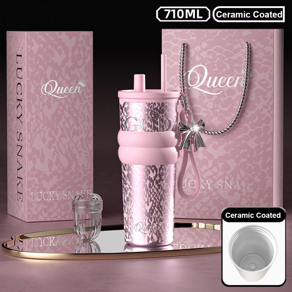 

710ML Ceramic Coated Coffee Cup Insulation Or Cooling SUS316 Stainless Steel Insulated Cup With Lifting Rope 50ml розовый