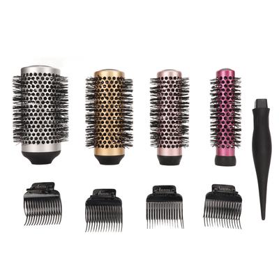 4-teiliges rundes Haarbürsten-Set, Styling-Fässer, mehrere Durchmesser, komfortabler Griff, Föhnkamm, Rolle