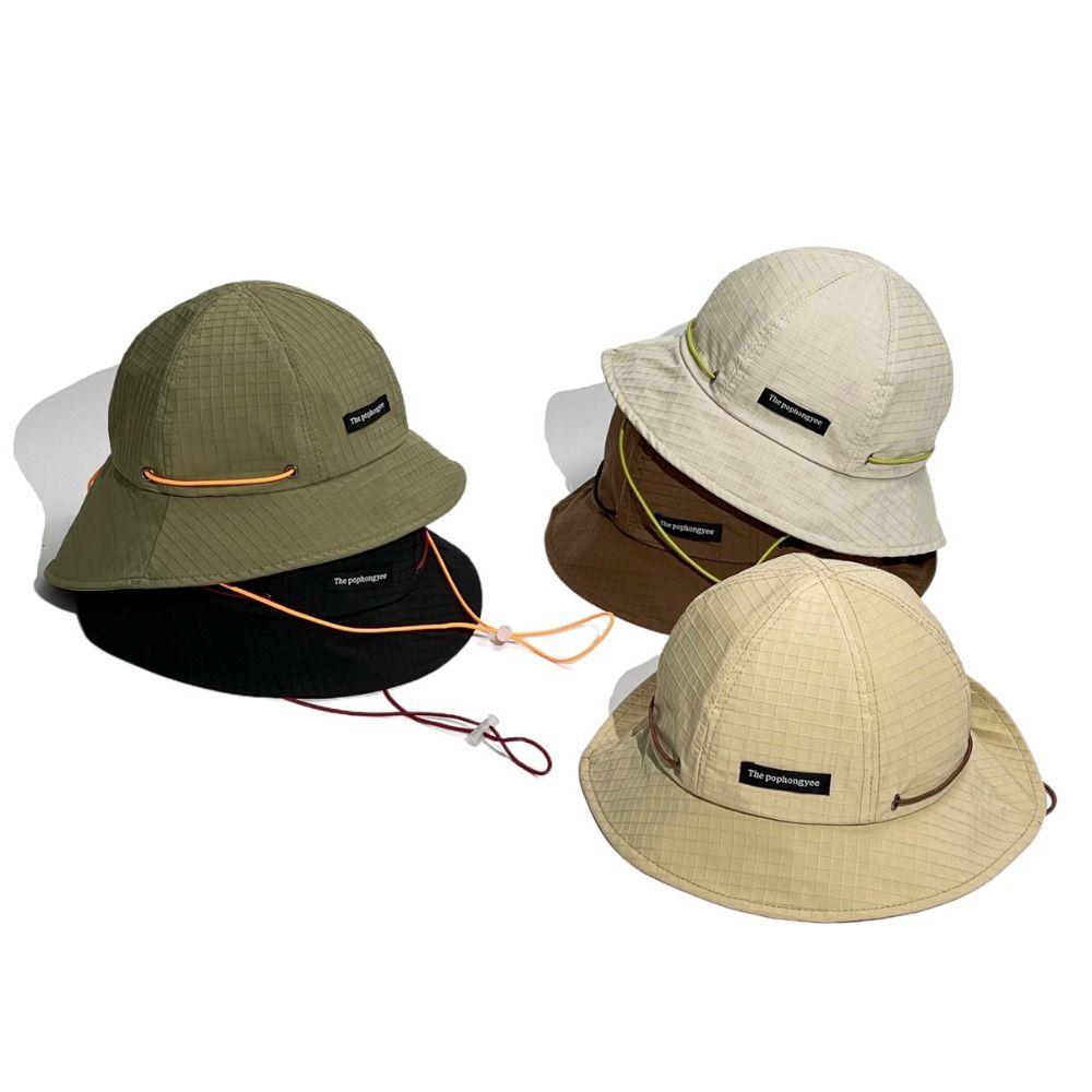Solid Color Drawstring Fisherman Hat Quick-drying Hiking Hat Fashion Wide Brim Sun Hat  Camping