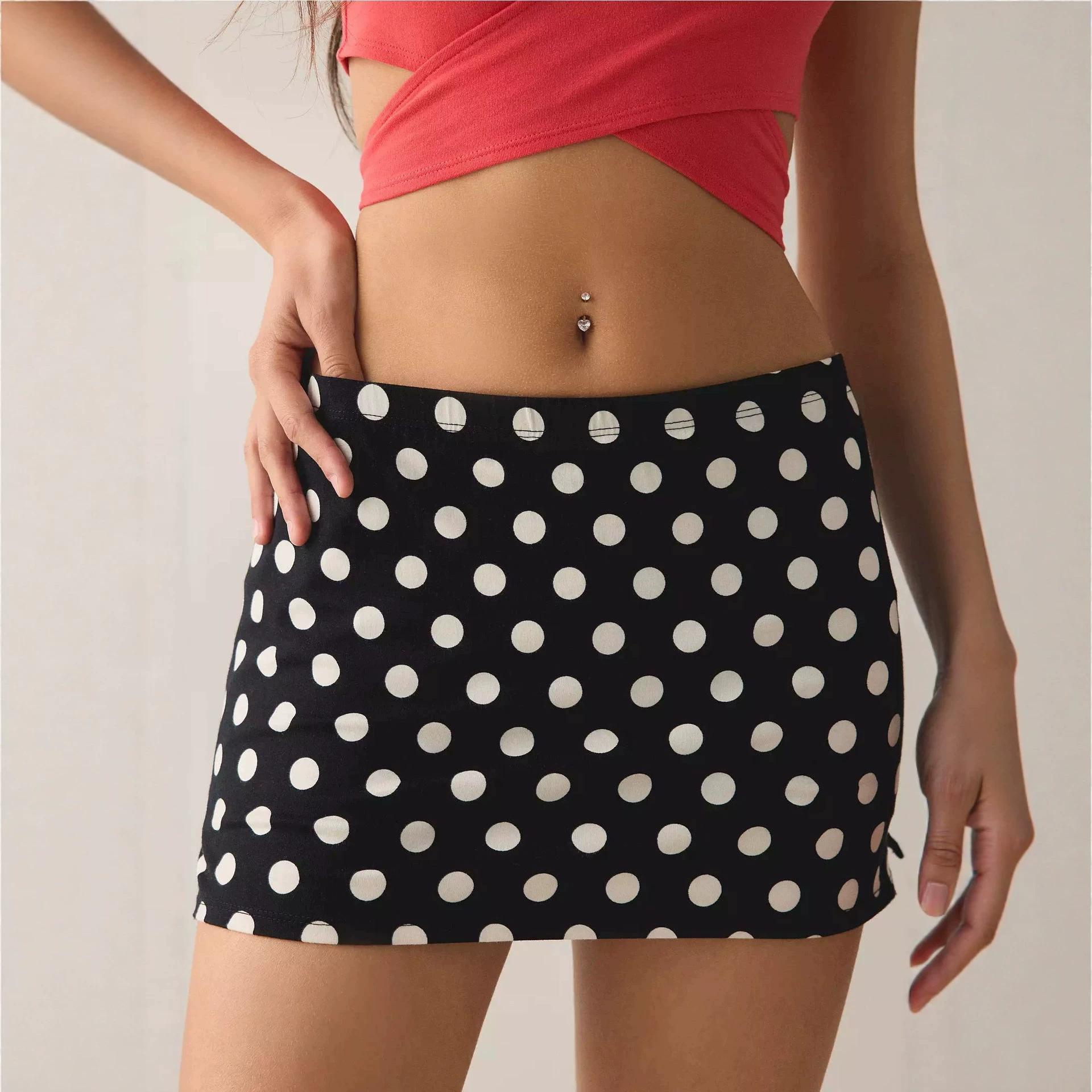 Women s summer high-end anti-light short skirt solid color polka dot elastic waist texture slim and thin versatile hip skirt XS