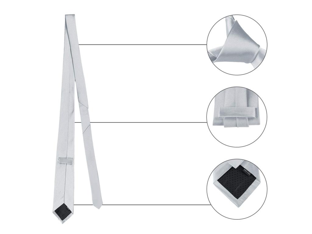 [Allegra K] Plain Tie, Regular Tie, 8cm, Glossy, Formal, Casual, Business, Wedding, Men's, Silver, 8cm