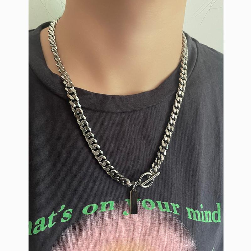 Mens Geometric Stainless Steel Cuban Chain Necklace For Streetwear Style