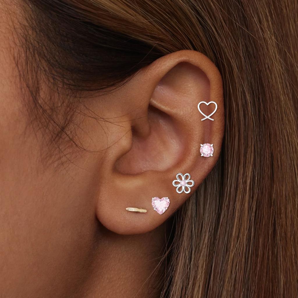 Cute Bowknot Butterfly Heart Flower Studs Surgical Steel Earrings Allergy Resistant for Sensitive Ears with Screw Back