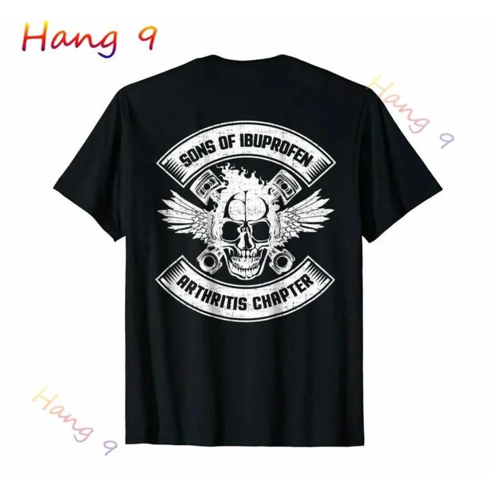 Söhne mit Arthritis Ibuprofen Kapitel Lustige Biker Schädel T Shirt Schwarz Vintage Herren Grafik T Shirts