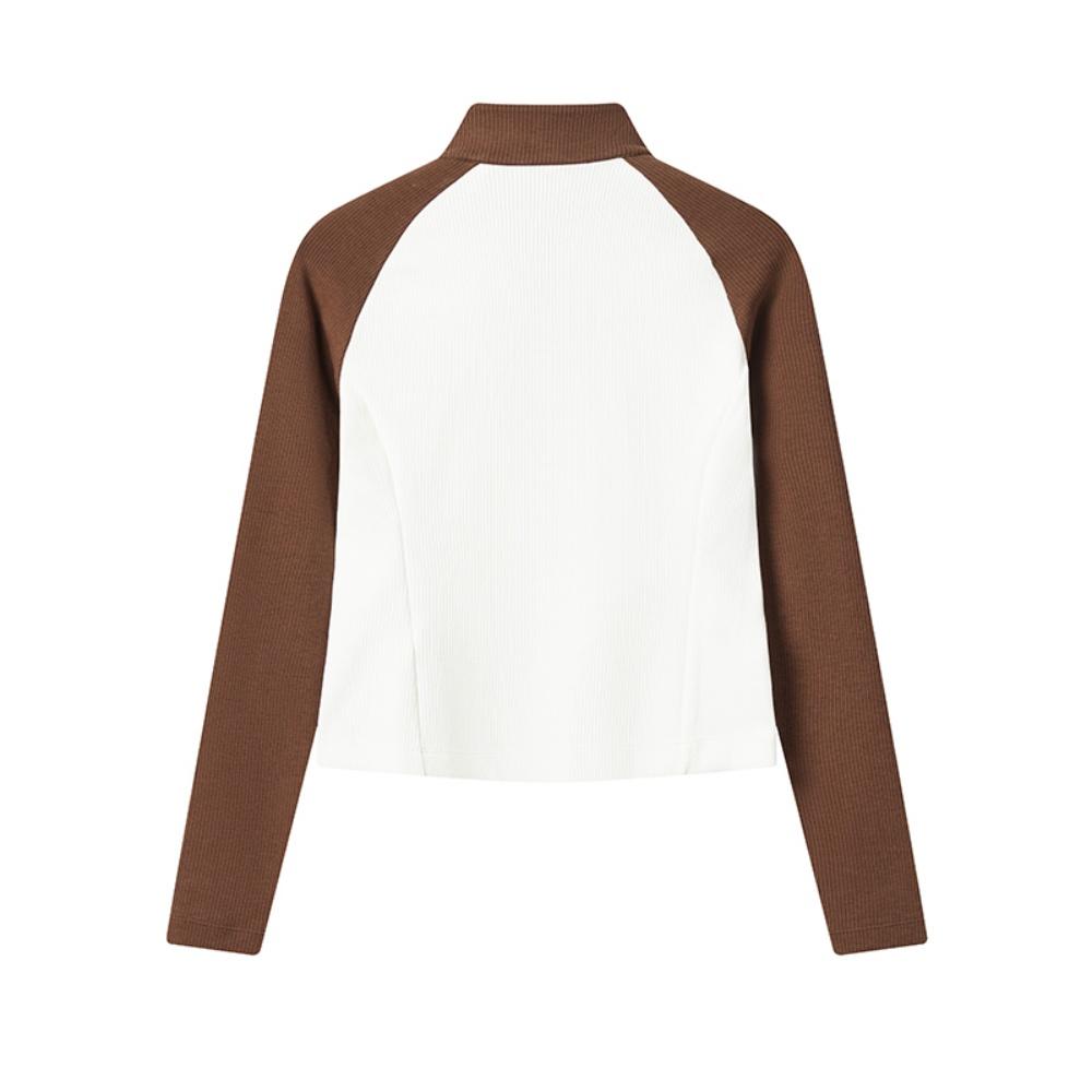 Fila Original Fashion Casual Slim Fit Stand Collar Half Zip Knit Long Sleeve T-Shirt Women Tops Cloud-Mushroom-White F11W549216FWT