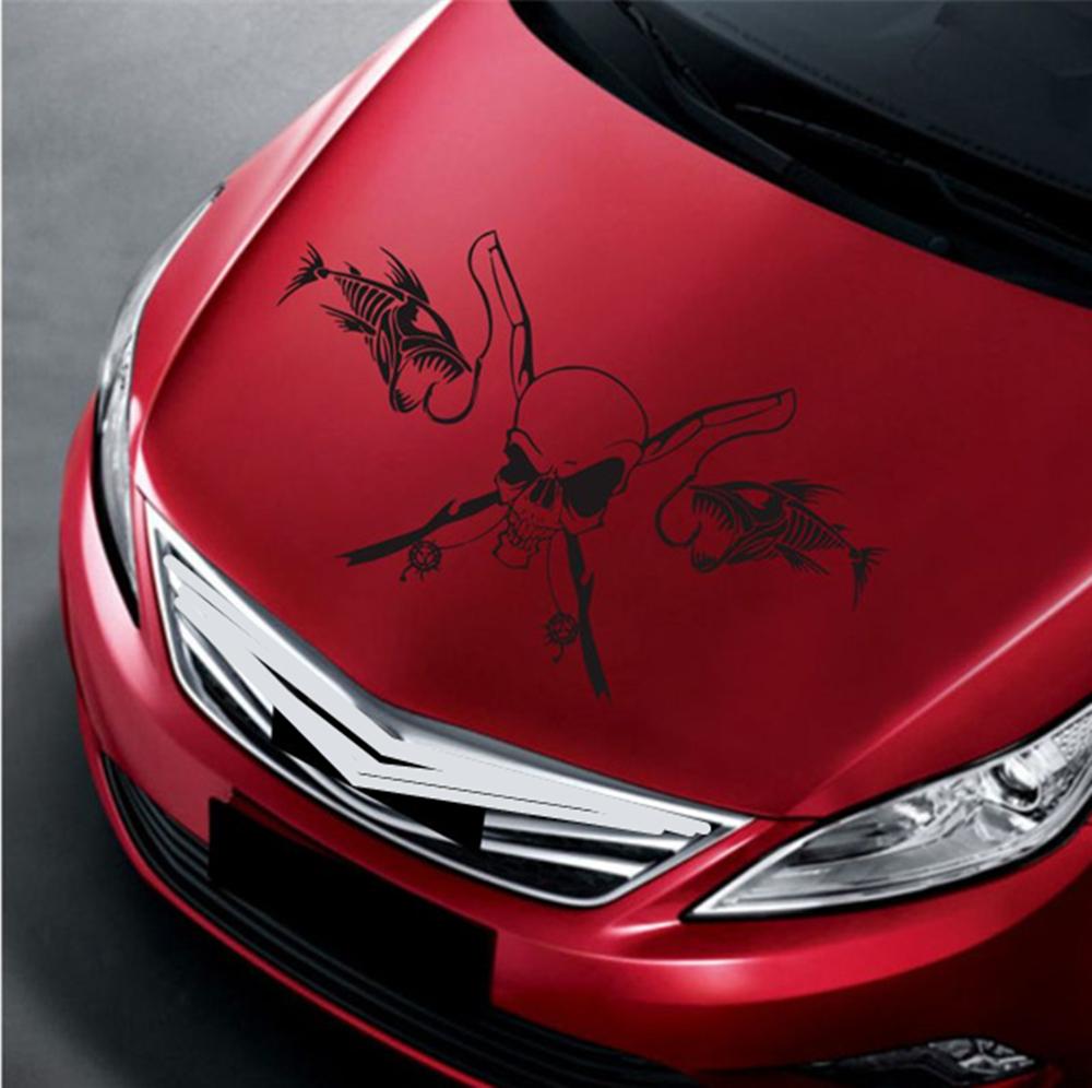 Fishing Skull Car door/hood sticker made of vinyl, black