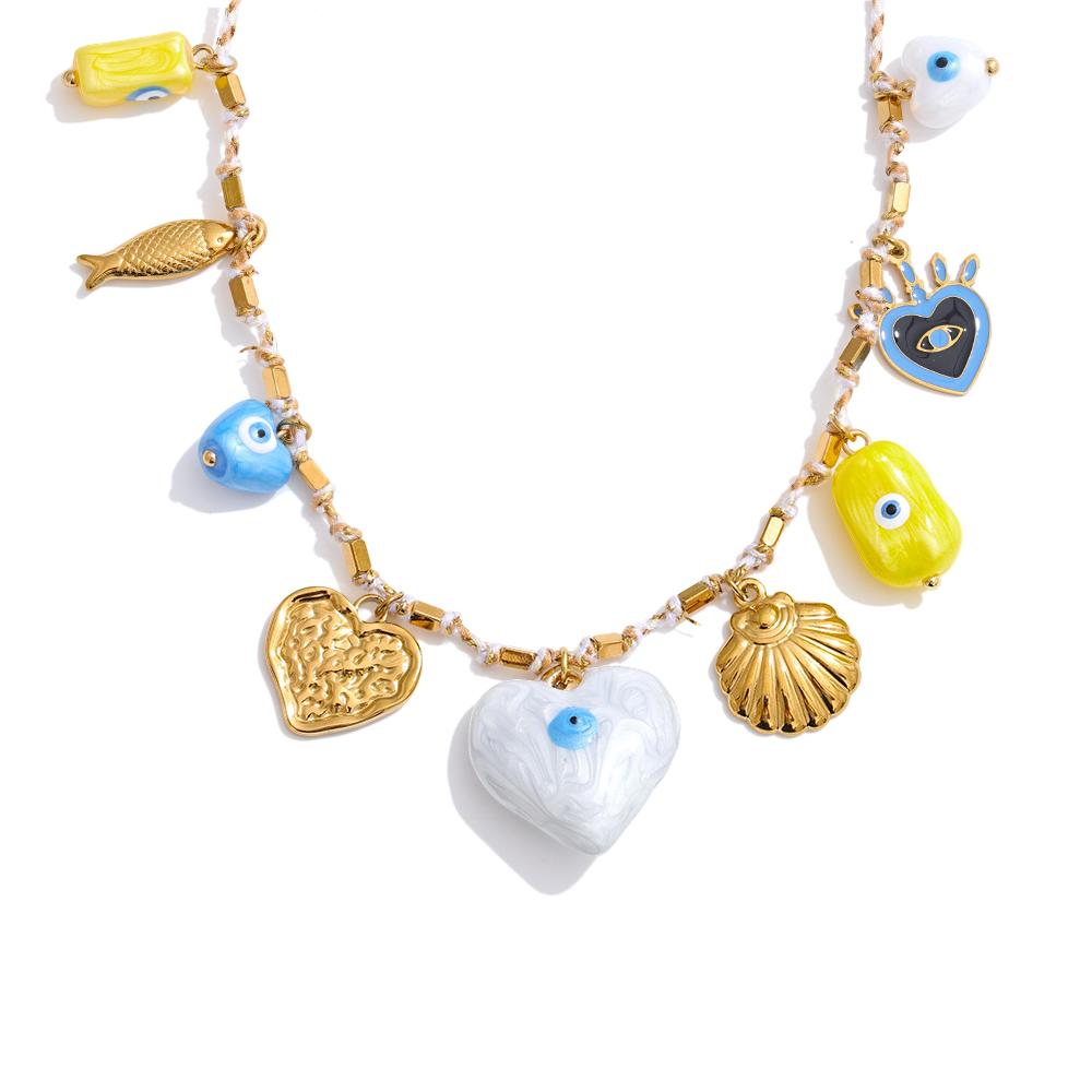 

Yhpup Ceramic Heart Eye Shell Pendant Necklace Trending Stainless Steel Charm Manual New Arrival Collar Jewelry for Women Gift