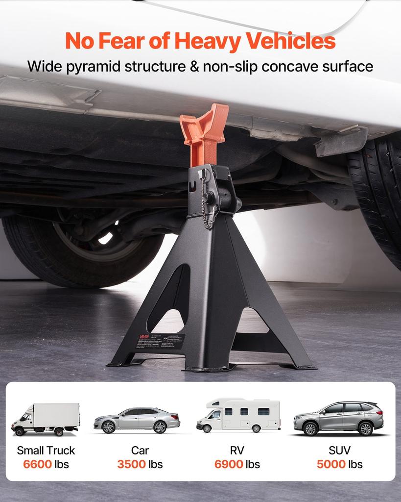 Jack Stands, 6 Ton (13,000 lbs) Capacity, 370-580 mm Adjustable Height, Heavy Duty Steel Jack Auto Stands with Double Locking, for Lifting RV, Small