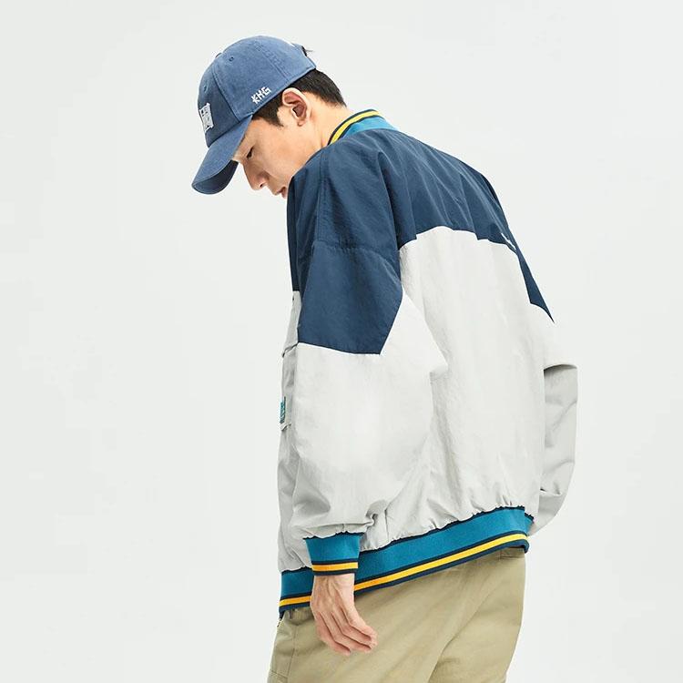 Li Ning Sports Trend Series Water-Resistant Loose Color-Block Jacket Autumn Unisex Jacket Deep-Water-Duck-Blue Antarctic-Gray AJDR383-3