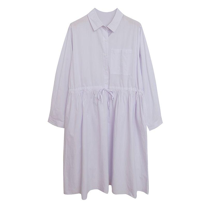 

Foreign Trade Autumn Women clothes 100% Cotton Dress Lapel Single-Breasted Pocket Waist Hugging Younger Korean Style Temperament Shirt Dress Picture Color F