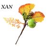Orange Yellow Maple Leaves Autumn Flower Bouquet, Artificial Fall Floral Picks with Pumpkins Faux Flowers Berries Pine Cones for Thanksgiving Harvest
