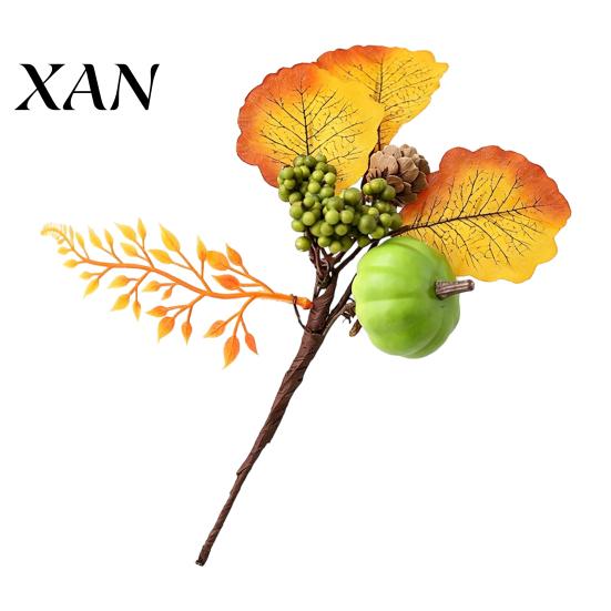 Orange Yellow Maple Leaves Autumn Flower Bouquet, Artificial Fall Floral Picks with Pumpkins Faux Flowers Berries Pine Cones for Thanksgiving Harvest