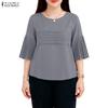 ZANZEA Women Casual Round Neck Solid Color 3/4 Sleeve Blouse