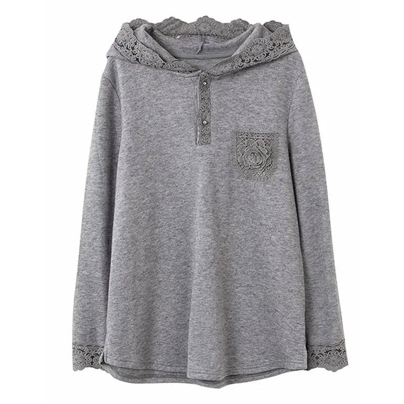 Sweatshirt for Women Cotton Oversize Mid-Length Long-Sleeve LaceThickened Loose Casual Pullover  Sweatshirt
