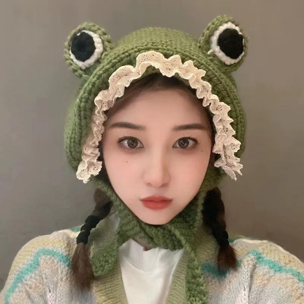 Cute Women  Beanie Hat Warm Warm Hat Cap Ladies Fashion Knitted  Frog Hat  Party Use