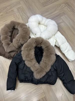 Women's Faux Fur Collar Short Puffer Jacket, Quilted Winter Coats Set, Three Colors Available