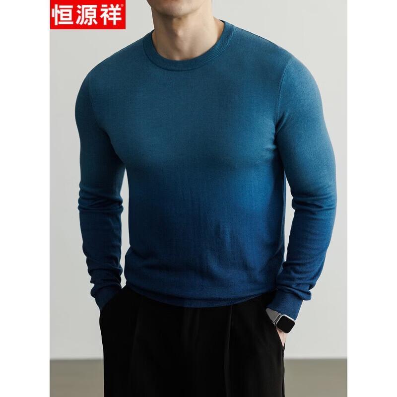 Hengyuanxiang Men s Gradient Wool Blend Round Neck Sweater L