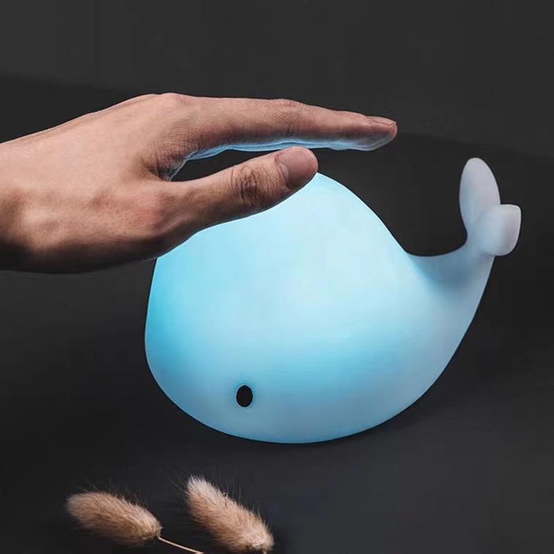 Rechargeable Children's LED Night Light Animal Night Light Silicone Soft Cartoon Whale Dolphins Lamp for Kids Decoration
