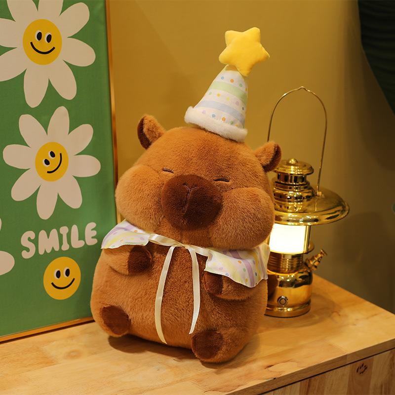 Birthday Capybara Plush Toy Girl Star Hat Doll Party Cloak Kapi Ornaments for Dolls