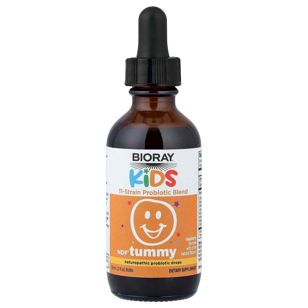 Bioray Kids NDF Tummy Probiotická směs 11 kmenů, příchuť malina, 60 ml (2 fl oz)