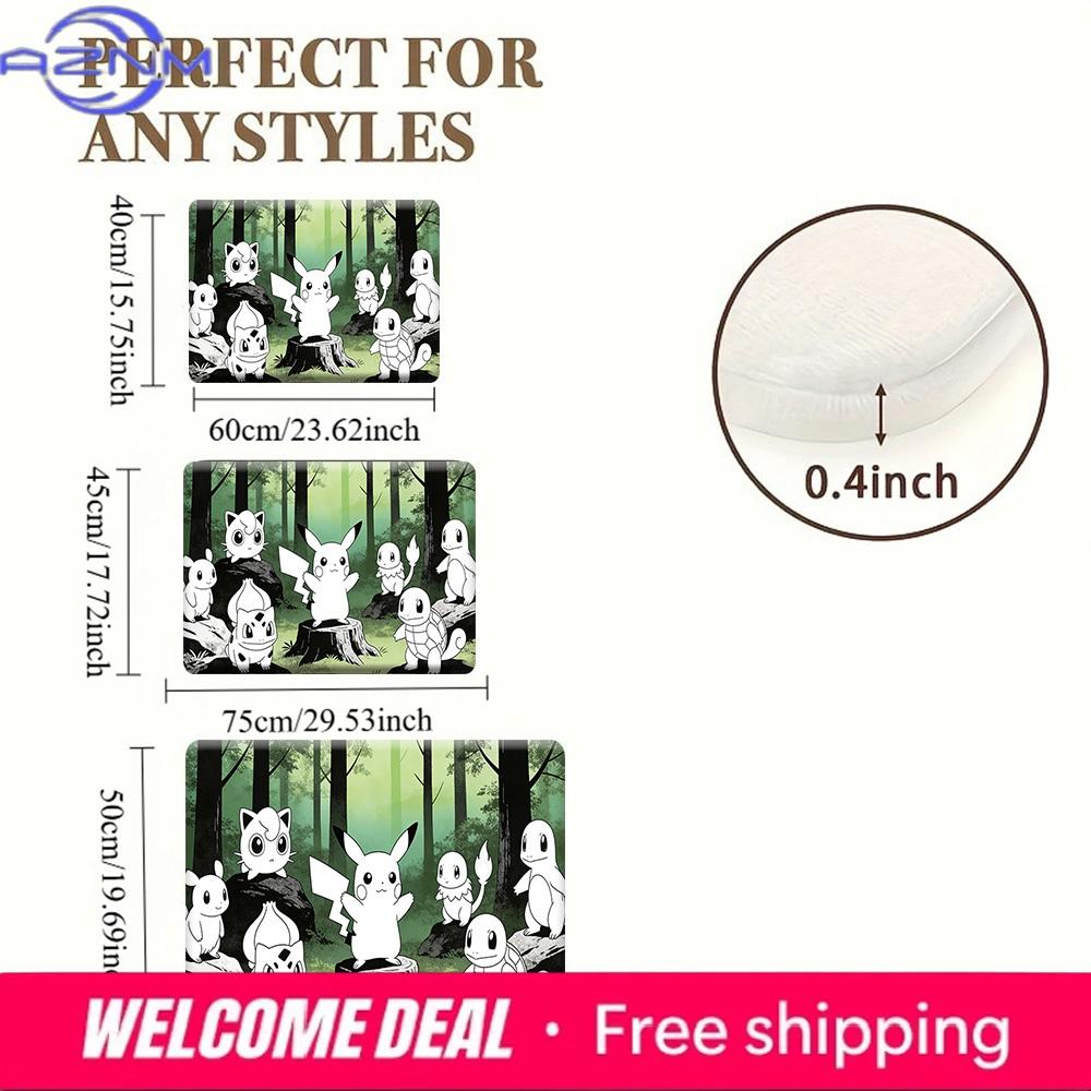 Pokemon Pikachu & Friends Forest Print Doormat Non-Slip Absorbent Floor Mat for Home Entrance