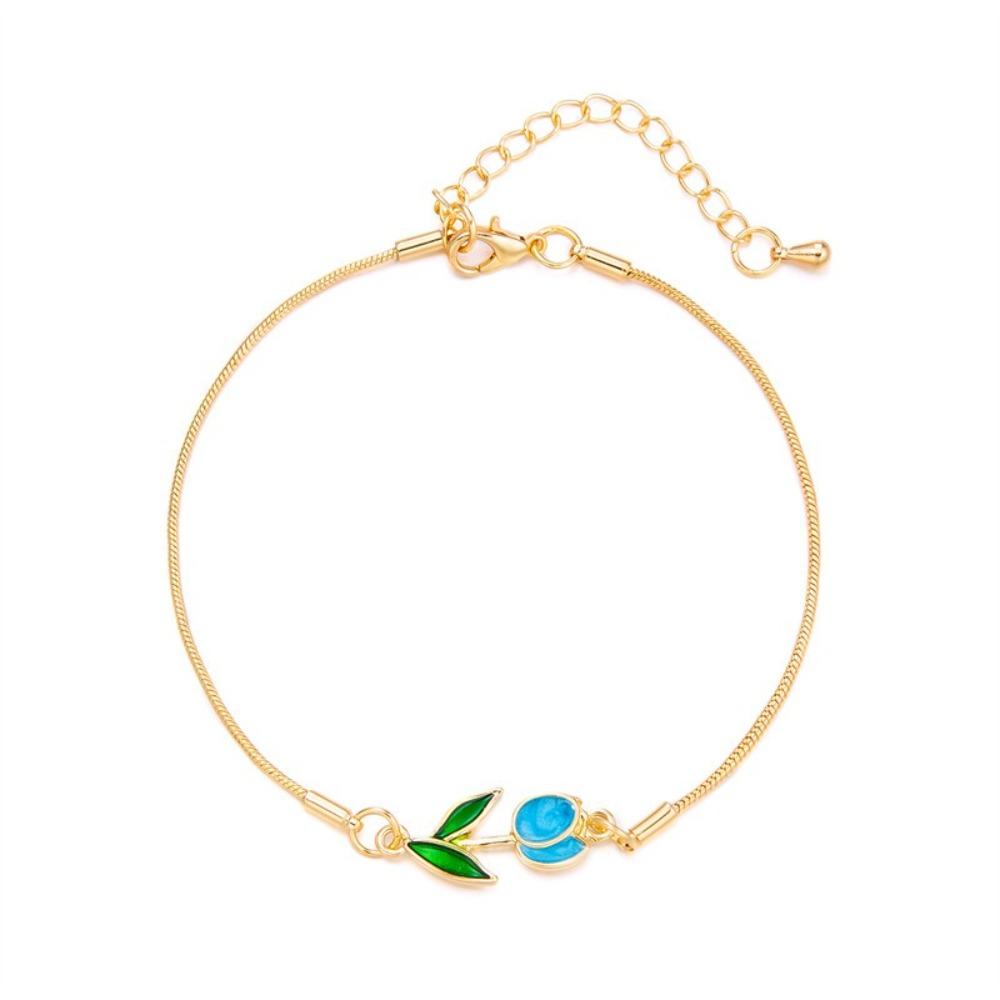 Adjustable Chain Enamel Charm Bracelet Copper Lobster Clasp Vintage Bracelet  For Women