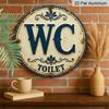 2D Flat, 1pc Vintage WC TOILET Round Metal Sign, Retro Blue And White Decorative Plaque With Rustic Pattern, Funny Bathroom Restroom Wall Art, Ideal