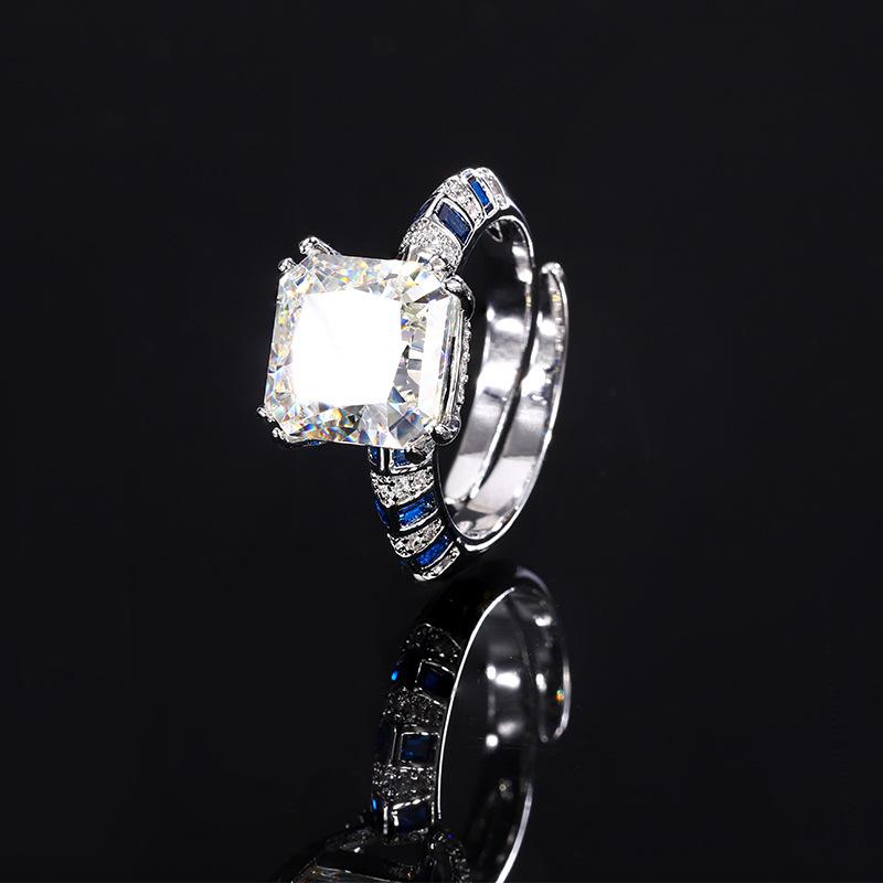 Autumn And Winter Jewelry Copper Bottom Gold-Plated Ice Flower Cut High Carbon Diamond Copper Inlaid Color Ring Female 10 * 10