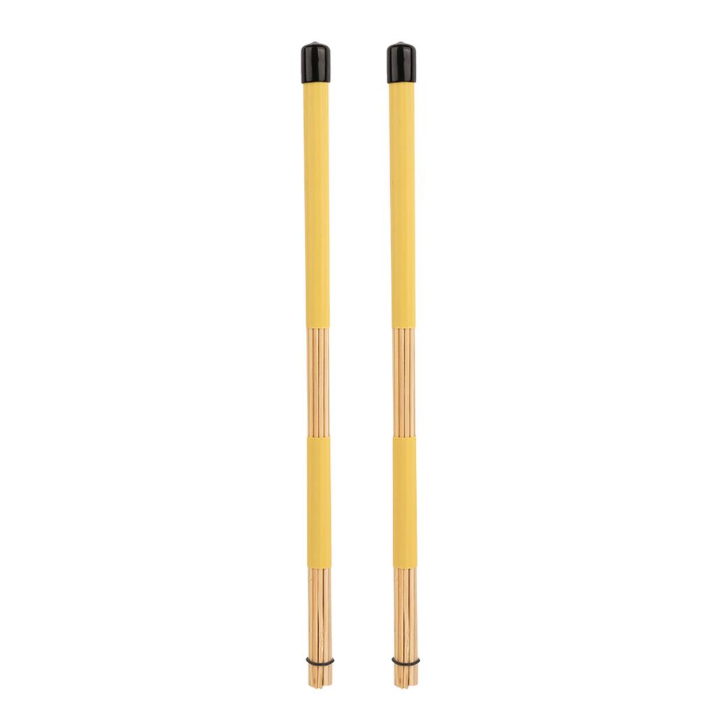 1 Pair Practical Bamboo Drum Brushes Sticks Rod Drumsticks Music Instrument Accessory (Yellow)
