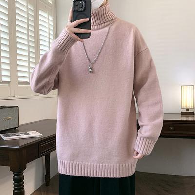 Herbst und Winter Neuer einfarbiger Rollkragenpullover Lässiger Strickpullover Unterhemd Japanischer lockerer Pullover