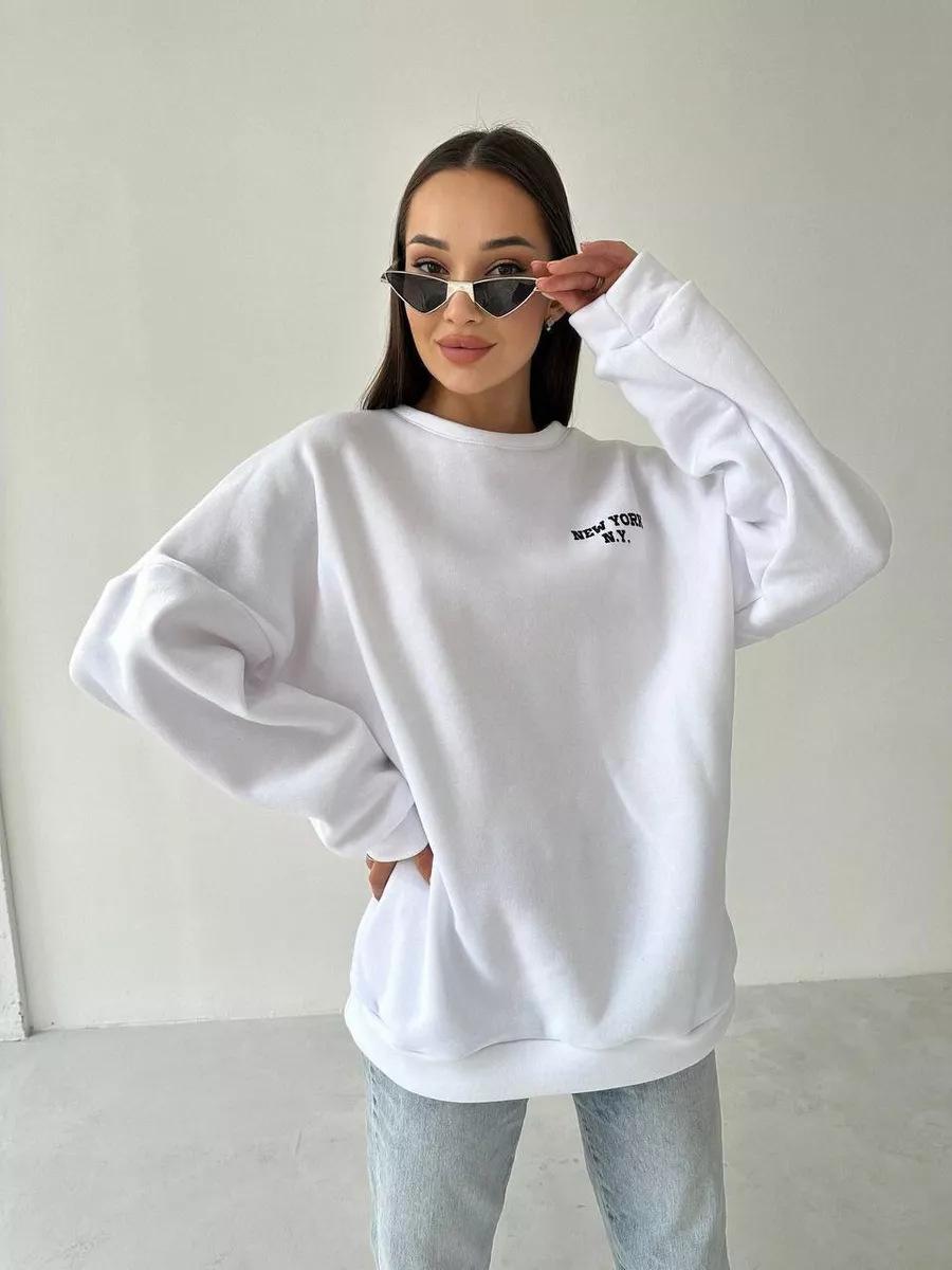 

Seasonal European and American style simple foreign style design sense letter printing loose niche thickened crew neck sweater women XXXL