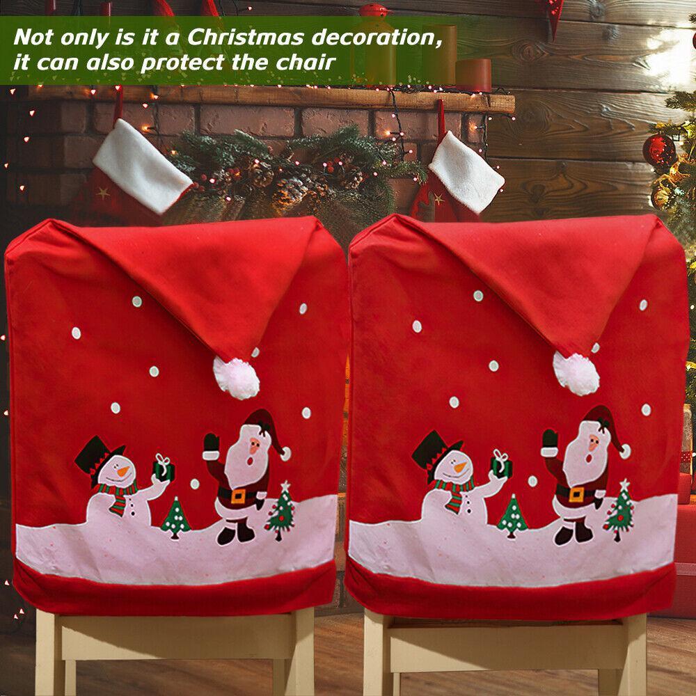 

1/2/4 шт., шапка Санта-Клауса, чехол на стул, рождественские чехлы на стулья, декор, нетканый снеговик, красный