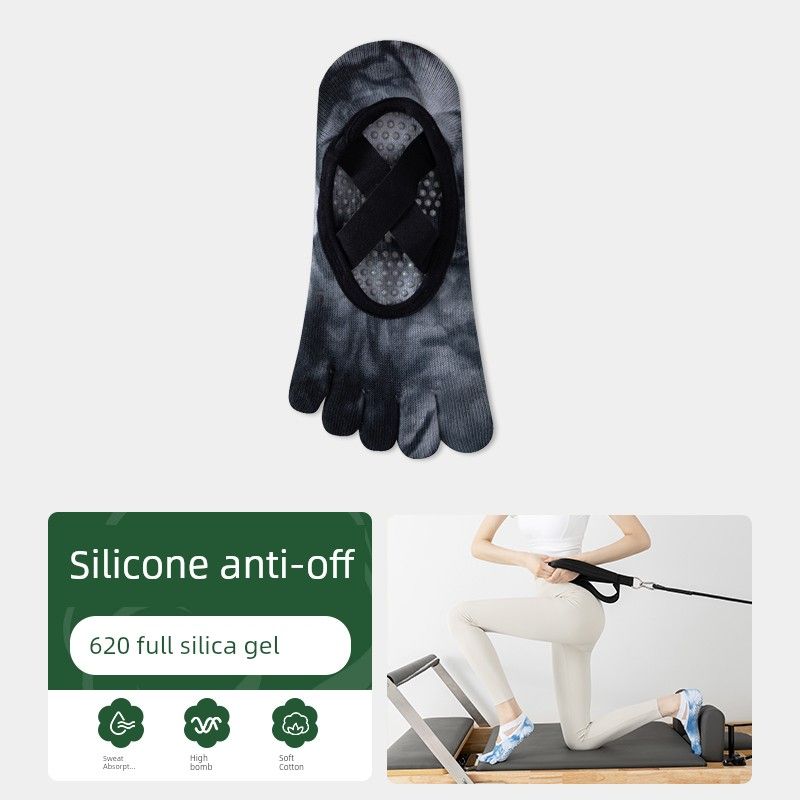 

Professional Yoga Socks Pilates Socks Tie-Dyed Women s Professional Indoor Dance Fitness Non-Slip Socks Sports Five-Finger Yoga Socks 4 black and gray