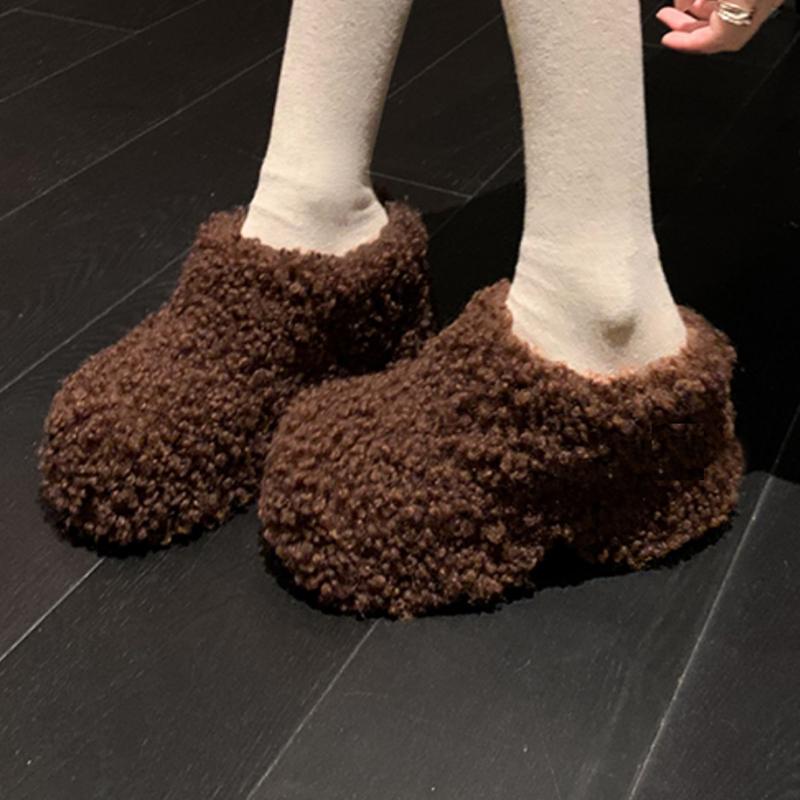 2026New High Heels Women's Cotton Slippers Fur Platforn Casual Warm Mules Shoes Fashion Short Plush Winter Snow Boots Para Mujer