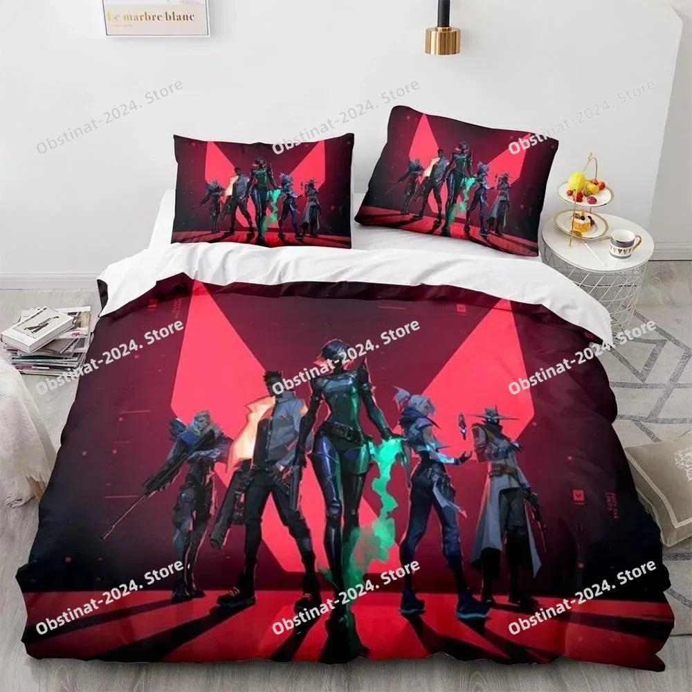 Game Valorant Neon Bedding Set Printed Bed Set Duvet Cover Sheet Pillowcase Bed Soft Quilt Cover Full Queen King Size