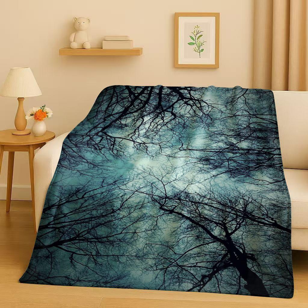 3D Beautiful Natural Scenery Sea Sky Tree Flannel Blanket,Ultra Soft Warm Plush Throw for Home Bedroom Bed Sofa Cover Kids Gift