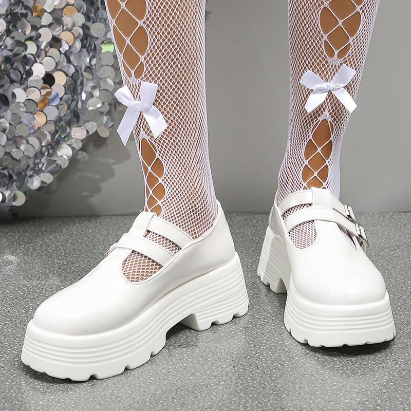 Lucyever Boty na platformě v japonském stylu pro ženy Módní mokasíny z PU kůže s dvojitou přezkou Dámské boty s tlustou podrážkou Gotické boty Dámské