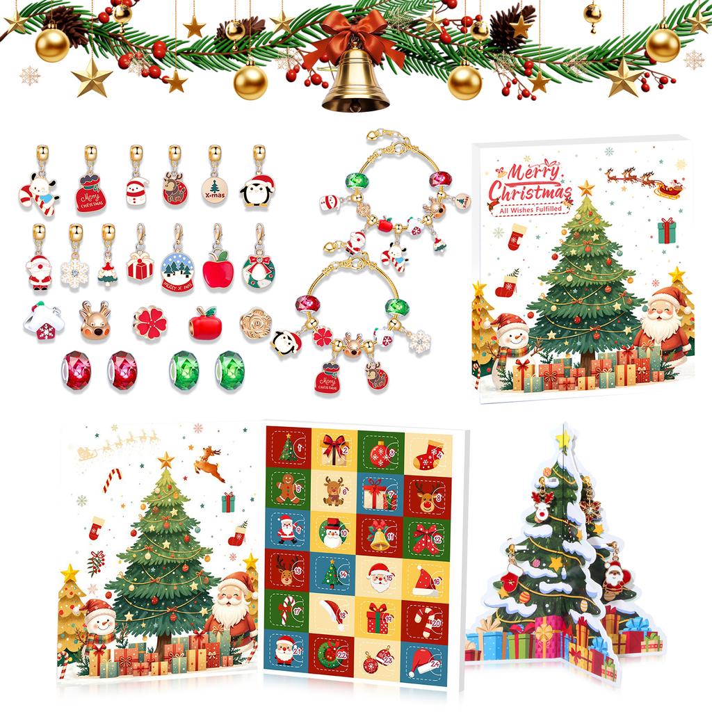 Countdown Christmas Charm Bead with Christmas Tree DIY Christmas Charms Beads Bracelet for Girls Kids Teens and Adults